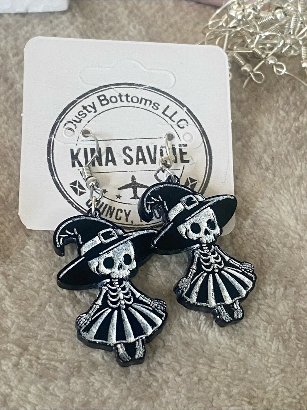 Homemade Black Witch Skeleton Pendant Drop Earrings